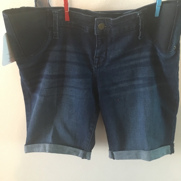 Isabel Maternity Dark Wash Bermuda Shorts - Picture 2 of 7